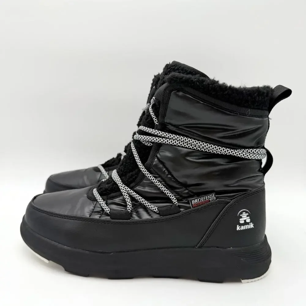 Kamik Womens Lea Pull Winter Boots US 7 M EU 38 Black Fleece NIB